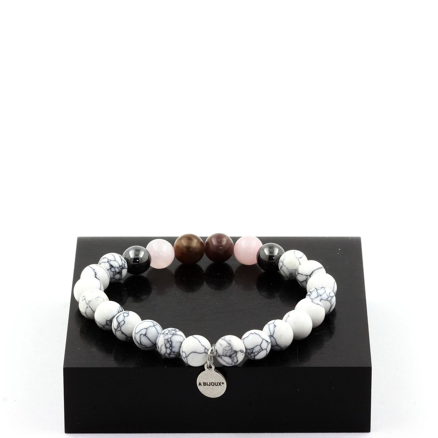 Rubis de Mogok, Birmanie, Myanmar + Quartz rose + Hématite + Howlite. Bracelet Perles naturelles