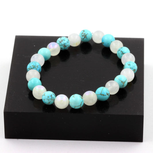 Pierre de lune + Turquoise Bracelet Perles