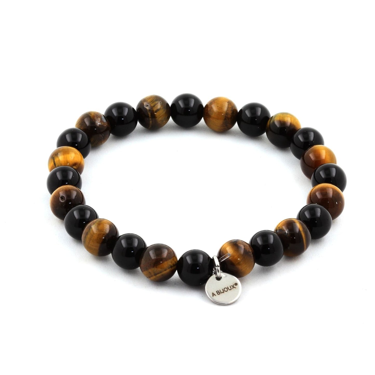 Oeil de Tigre + Agate noire. Bracelet Perles