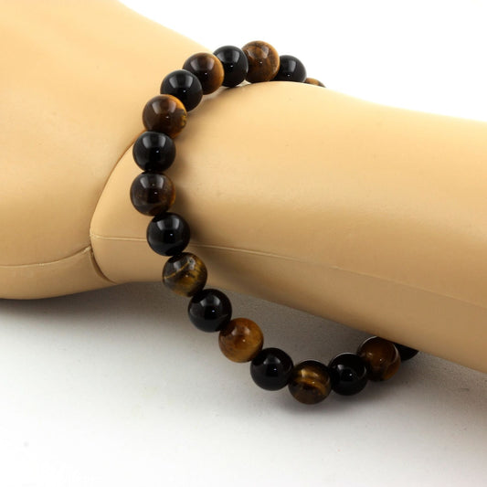 Oeil de Tigre + Agate noire. Bracelet Perles