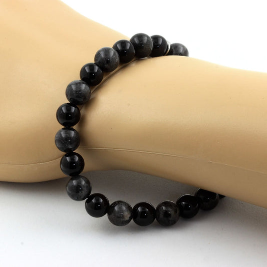 Labradorite + Agate noire. Bracelet Perles