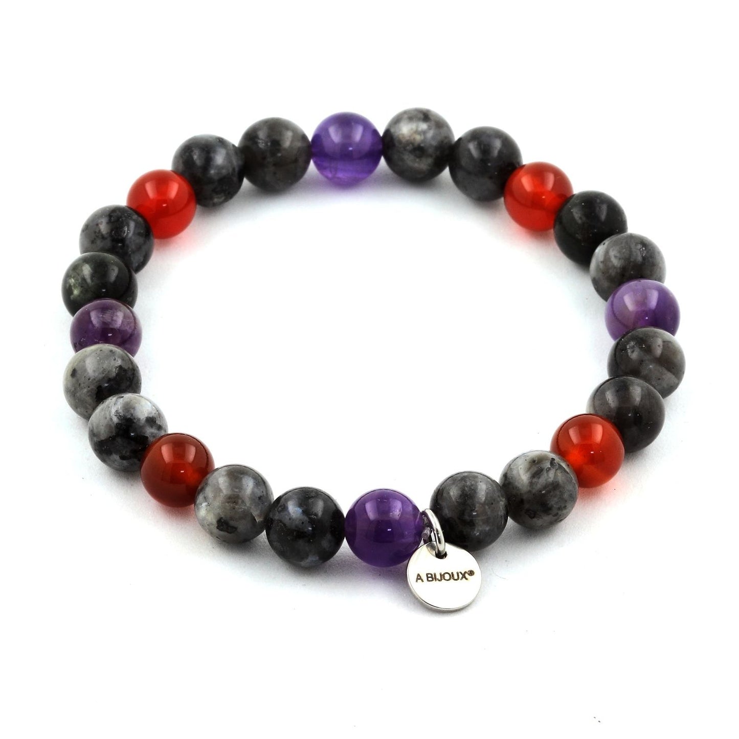 Labradorite + Améthyste + Agate Rouge. Bracelet Perles
