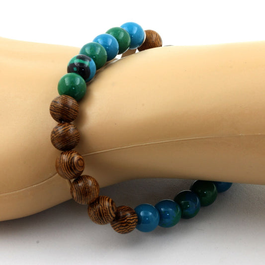 Chrysocolle + bois. Bracelet Perles
