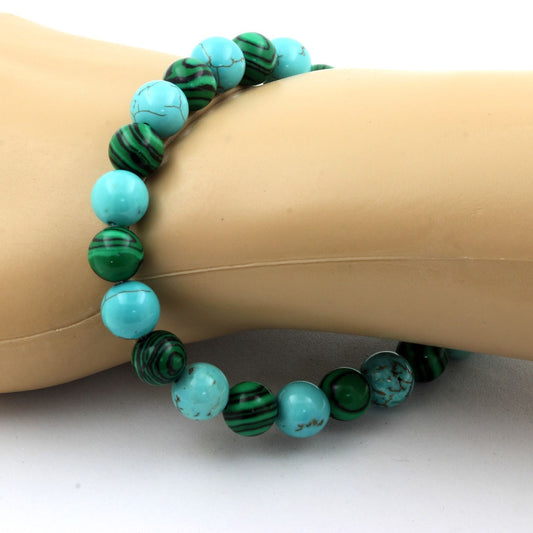 Malachite (avec résine) + Turquoise. Bracelet Perles