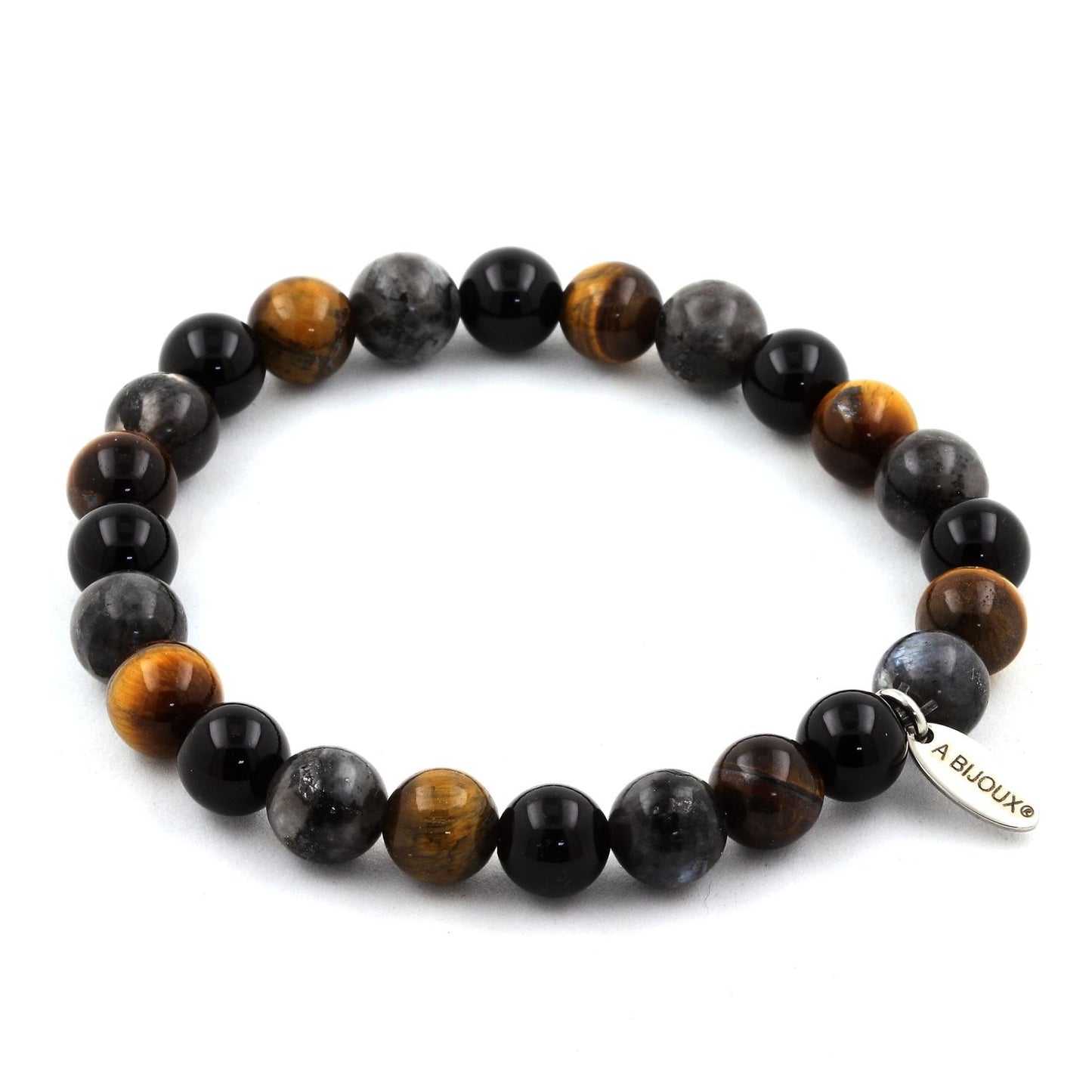 Oeil de Tigre + Labradorite + Agate noire. Bracelet Perles