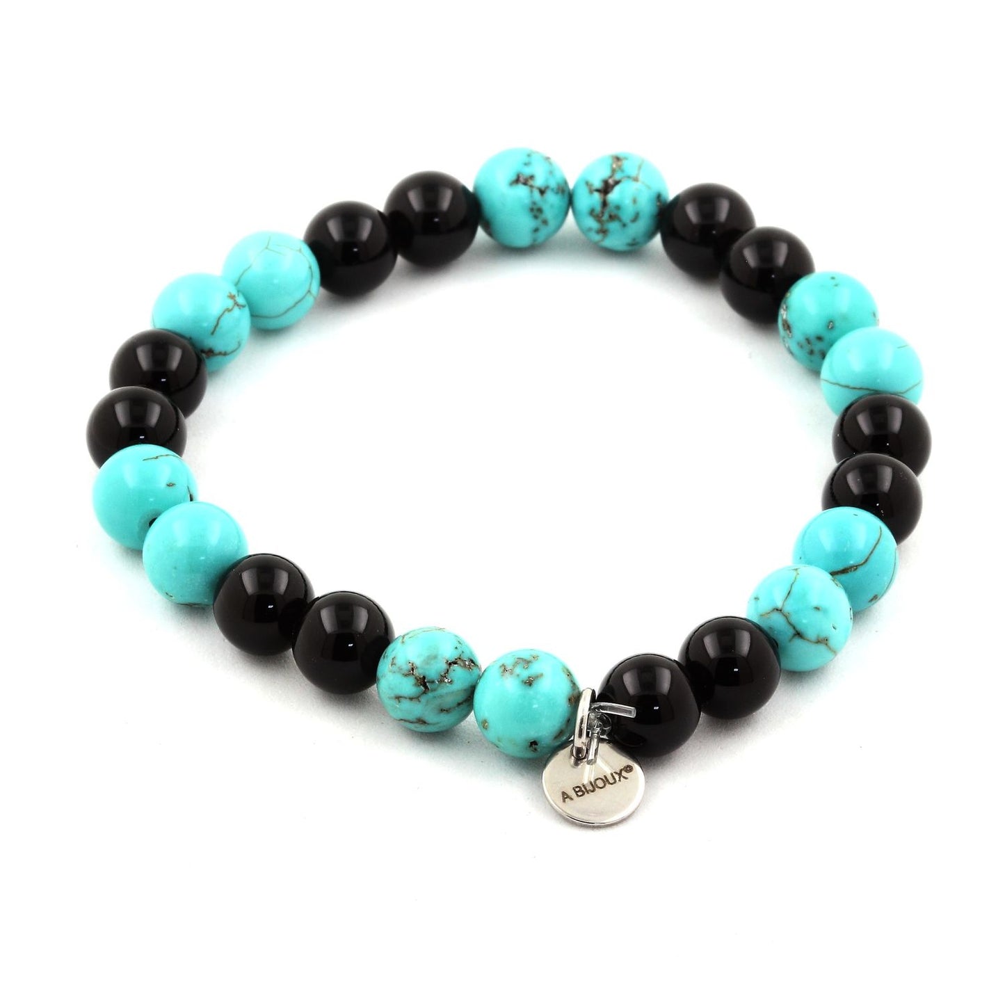 Turquoise + Agate noire. Bracelet Perles