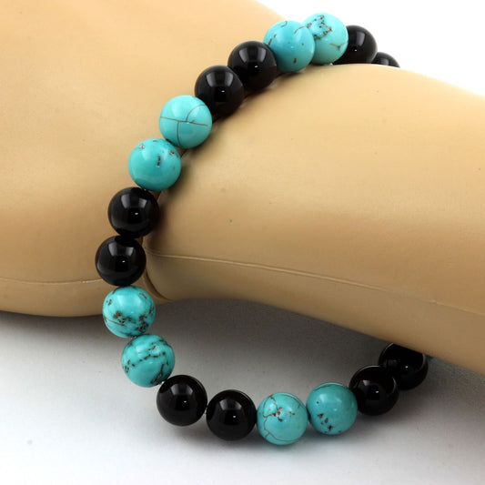 Turquoise + Agate noire. Bracelet Perles