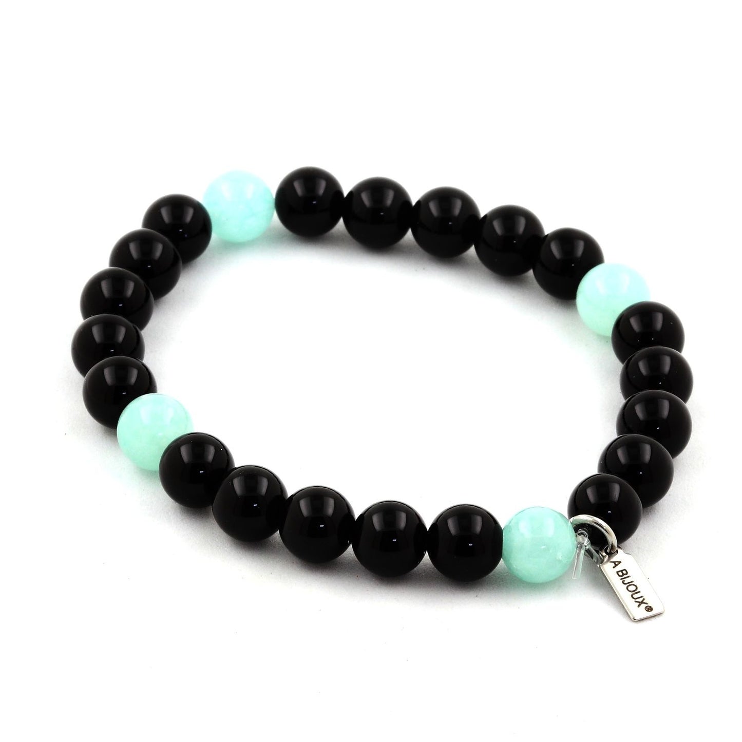 Angélite + Agate noire. Bracelet Perles