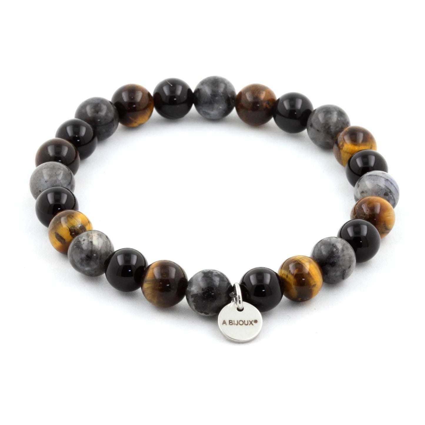Oeil de Tigre + Labradorite + Agate noire. Bracelet Perles