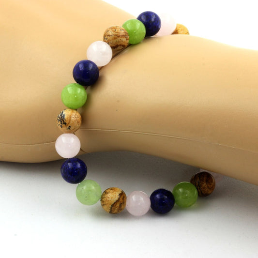 Lapis Lazuli + Jaspe Paysage + Péridot + Quartz rose. Bracelet Perles