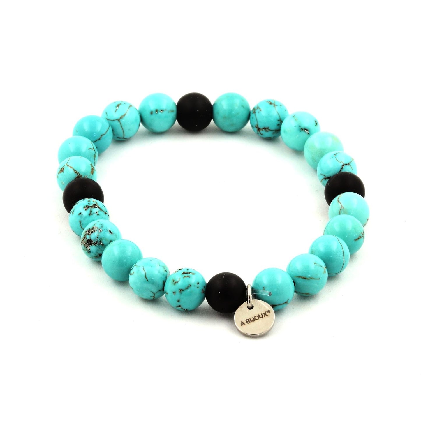 Turquoise + Onyx noir mat. Bracelet Perles