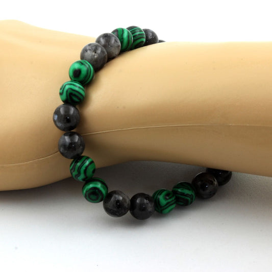 Labradorite + Malachite (avec résine). Bracelet Perles