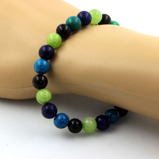 Lapis Lazuli + Chrysocolle + Péridot + Agate noire. Bracelet Perles