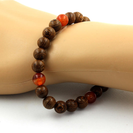 Agate rubanée + bois. Bracelet Perles