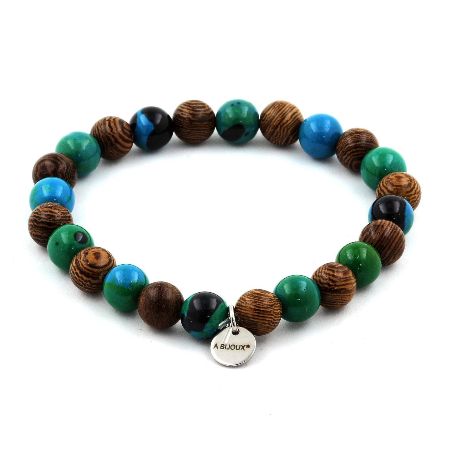 Chrysocolle + bois. Bracelet Perles