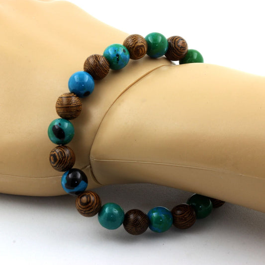 Chrysocolle + bois. Bracelet Perles