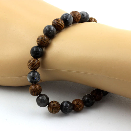 Labradorite + bois. Bracelet Perles