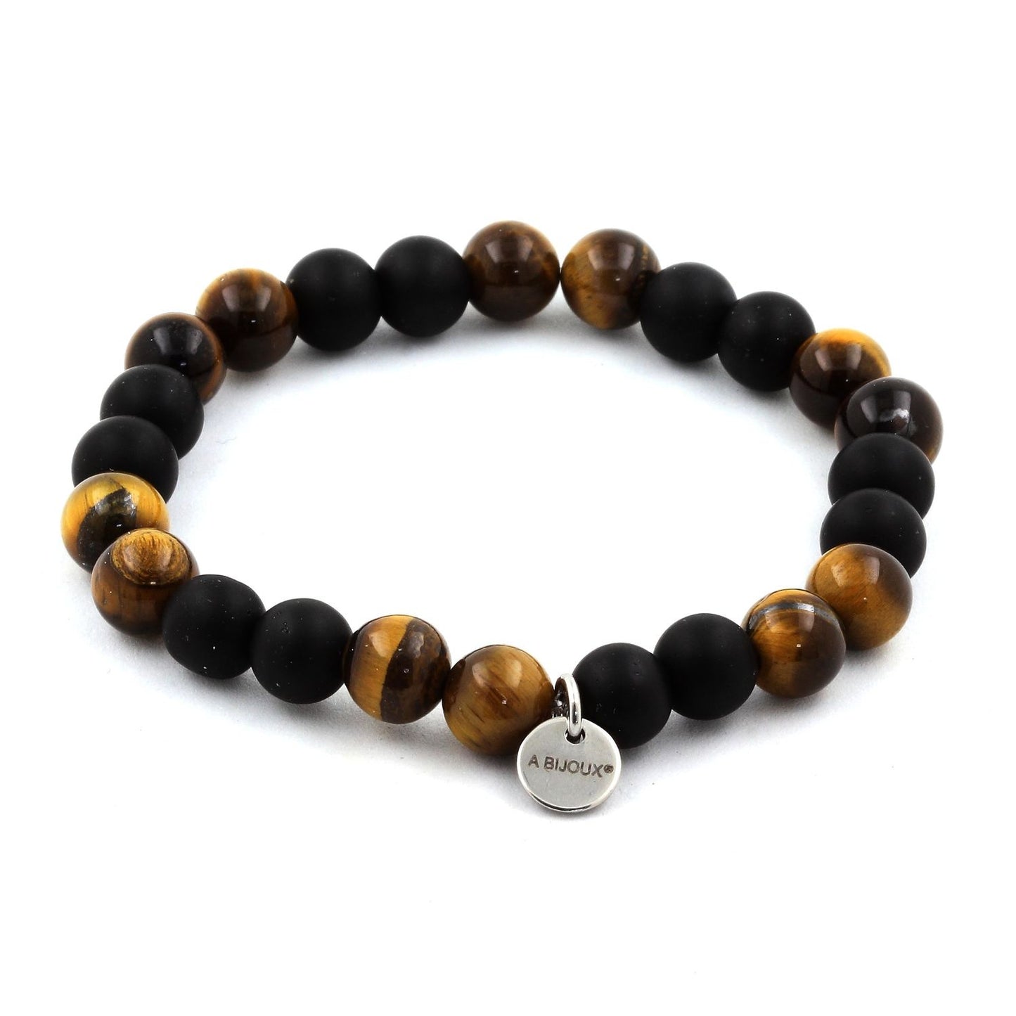 Oeil de Tigre + Onyx noir mat. Bracelet Perles
