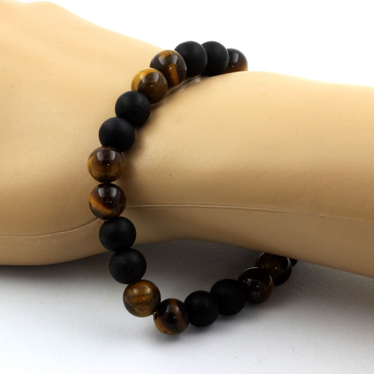 Oeil de Tigre + Onyx noir mat. Bracelet Perles