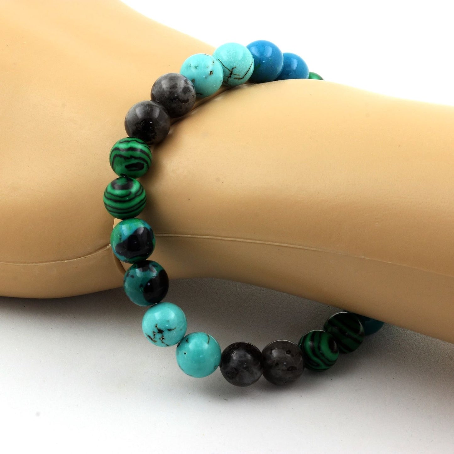 Labradorite + Chrysocolle + Turquoise + Malachite (avec résine). Bracelet en Perles naturelles