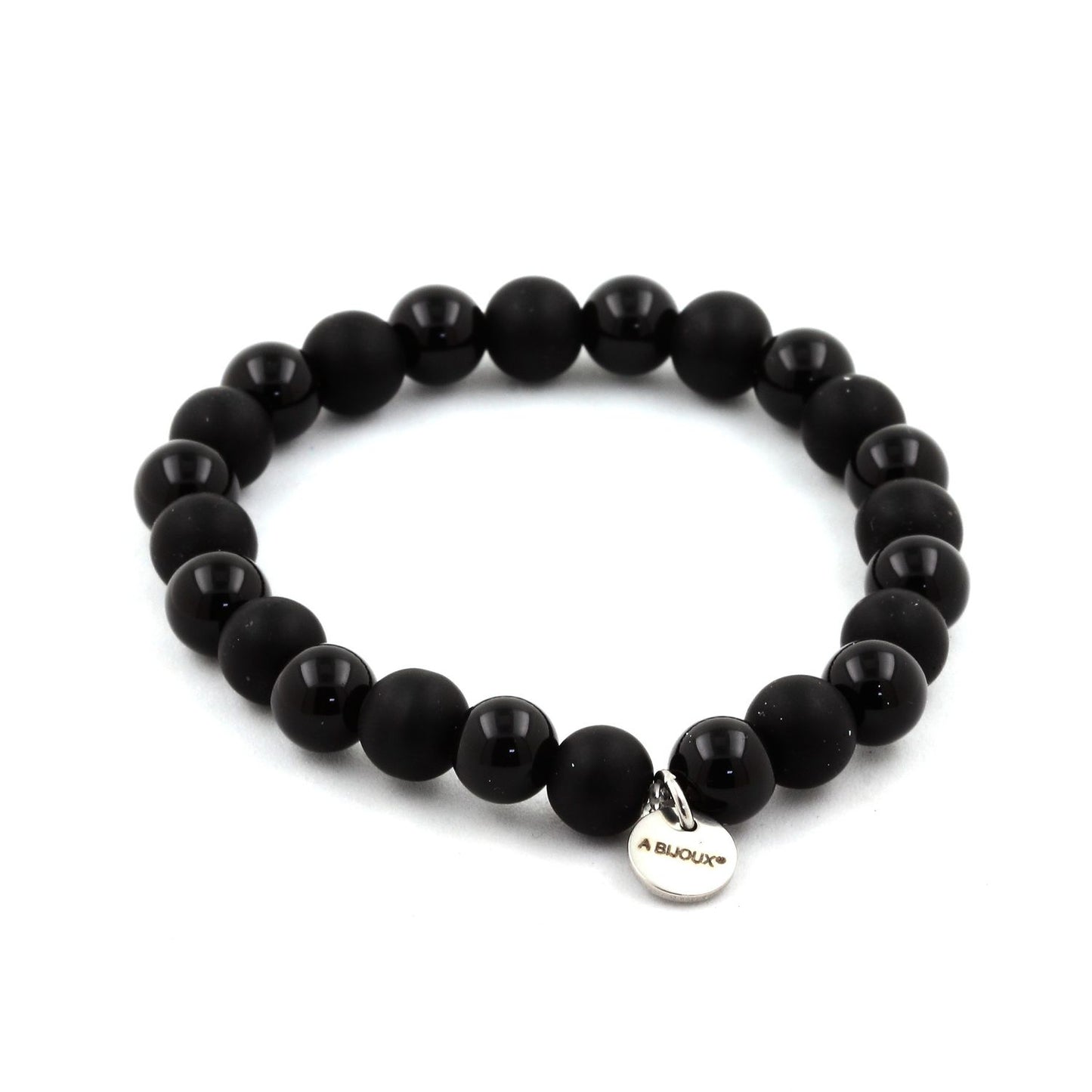 Onyx noir mat + Agate noire. Bracelet en Perles naturelles
