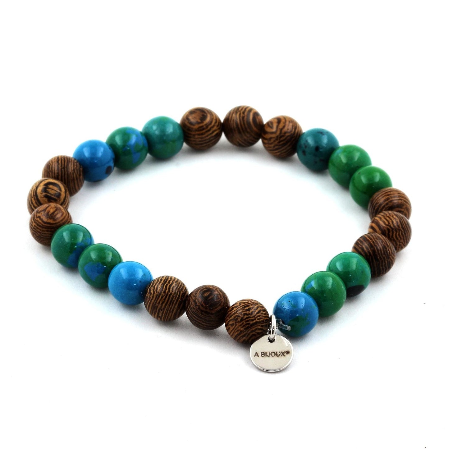 bois + Chrysocolle. Bracelet en Perles naturelles