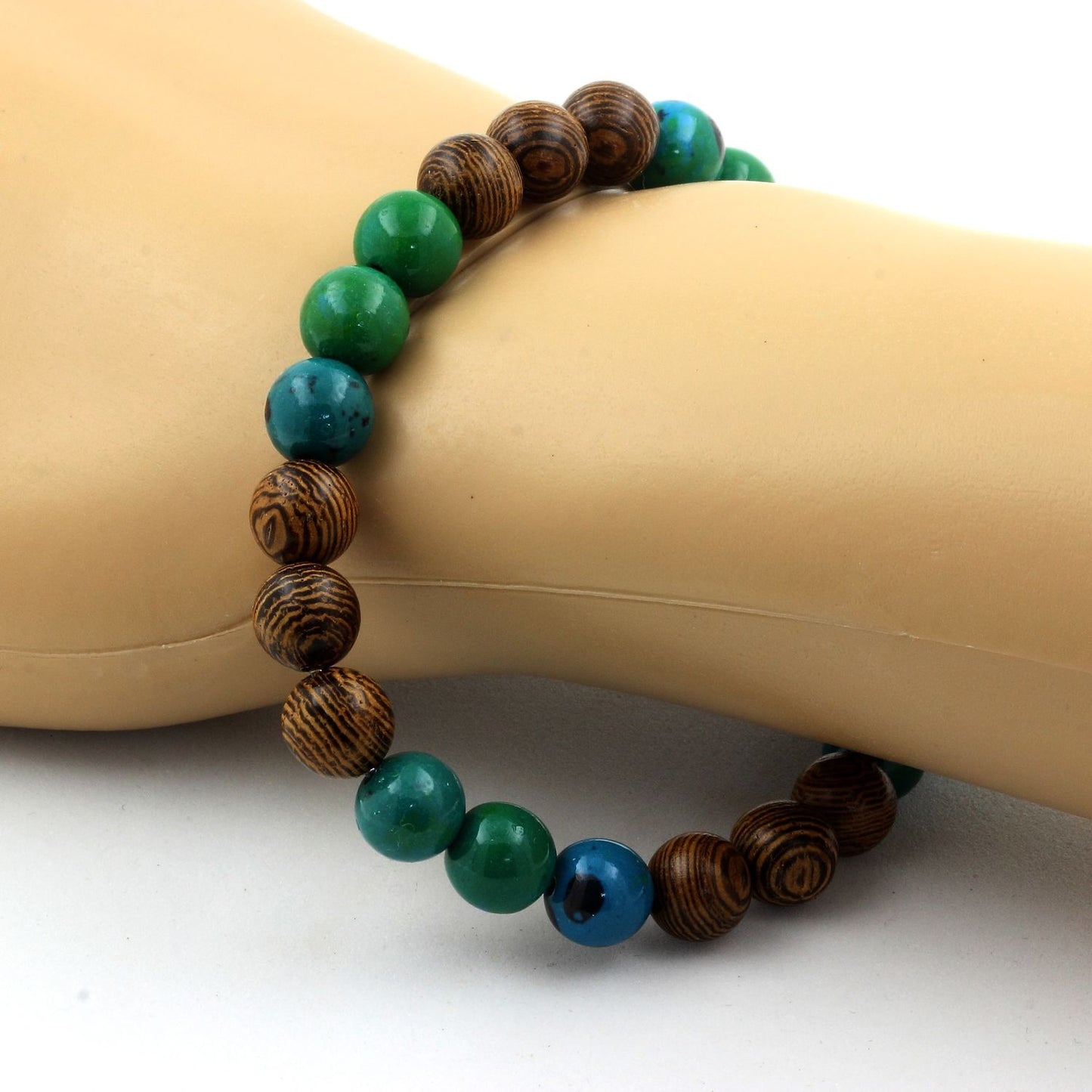bois + Chrysocolle. Bracelet en Perles naturelles