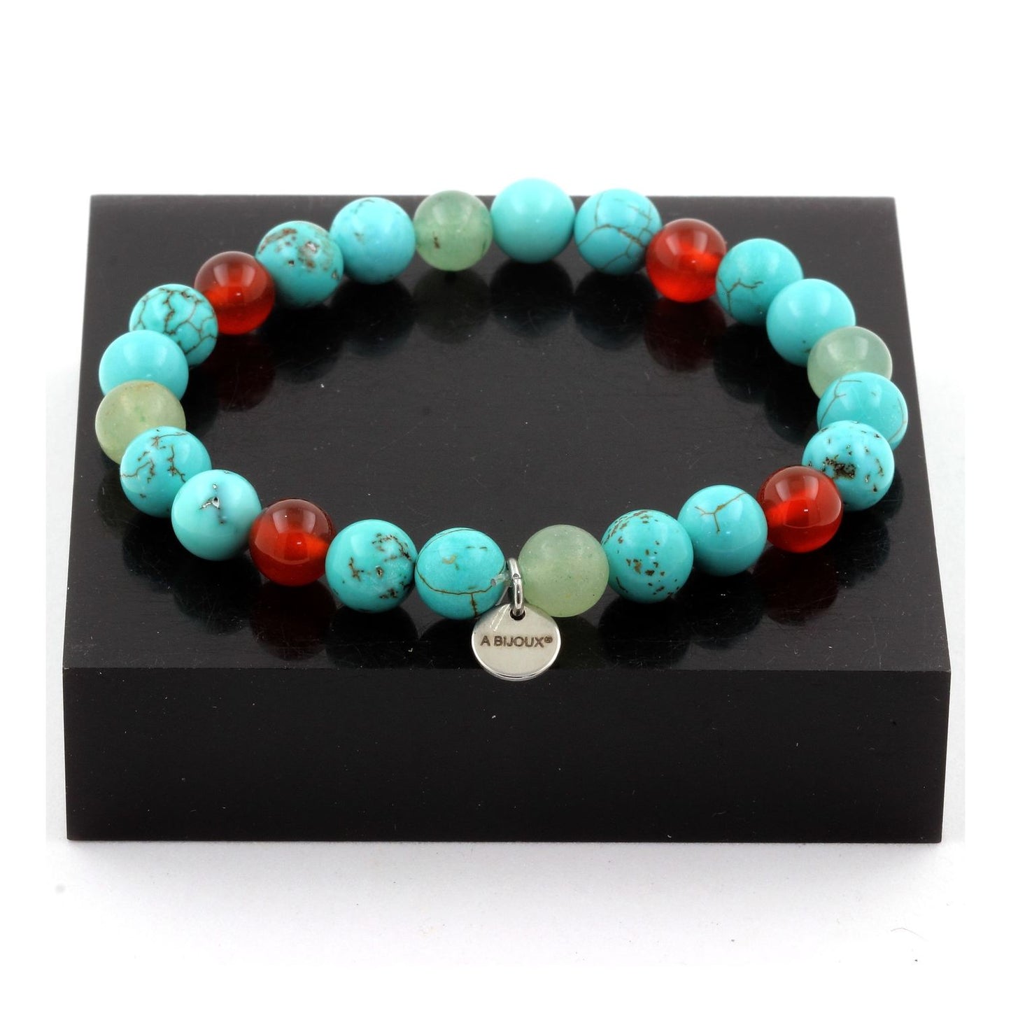 Aventurine + Turquoise + Agate Rouge. Bracelet en Perles naturelles