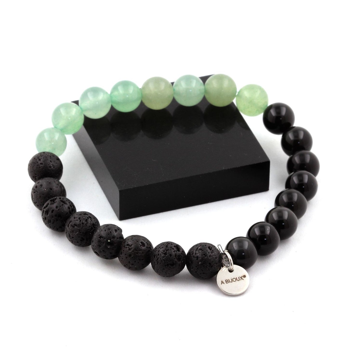 Aventurine + Lave + Obsidienne noire. Bracelet en Perles naturelles