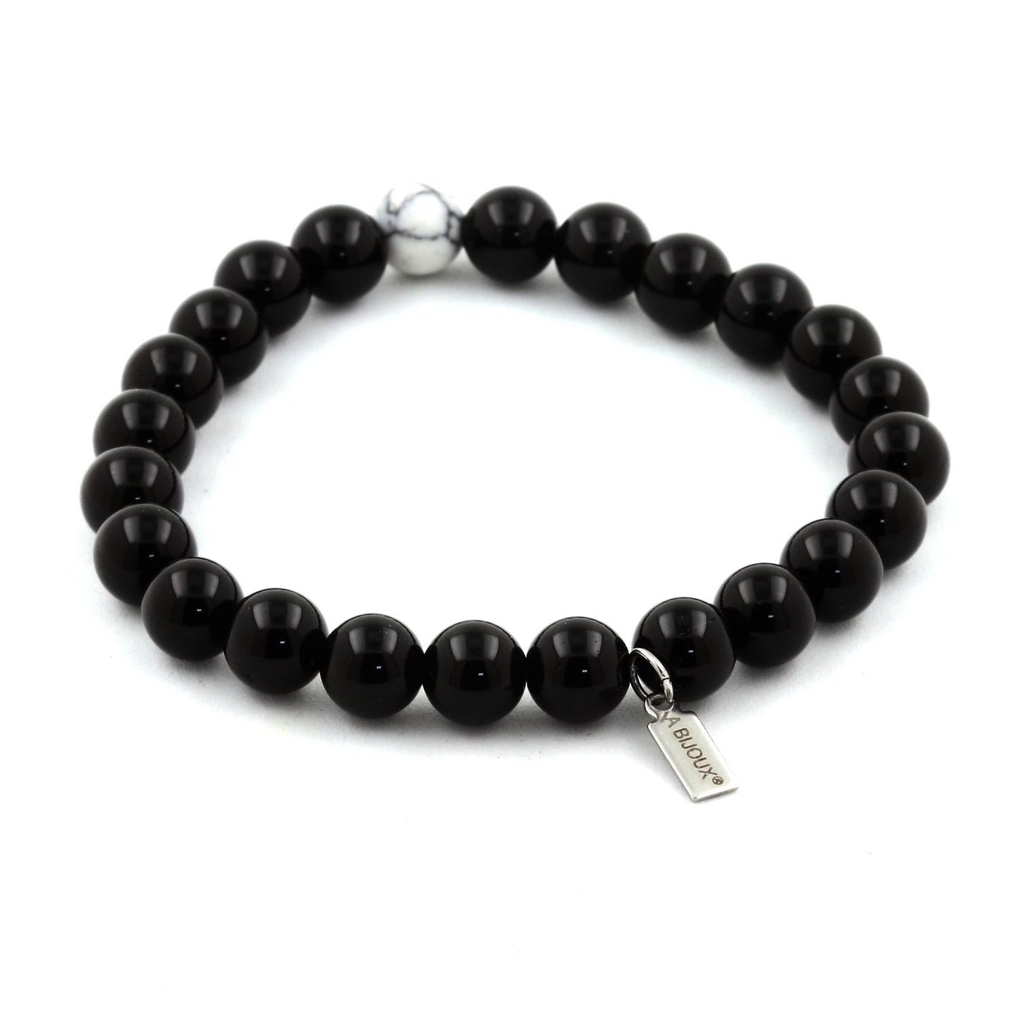 Agate noire + Howlite. Bracelet en Perles naturelles
