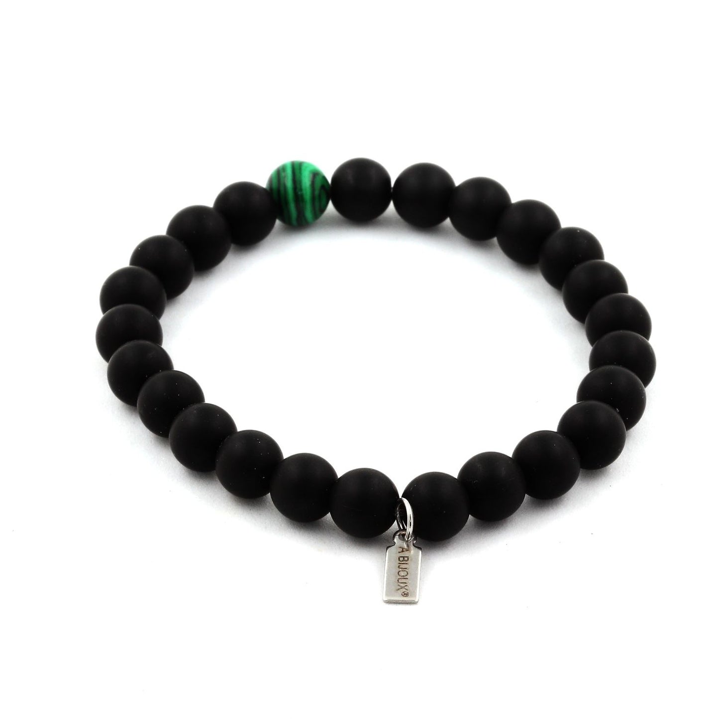 Onyx noir mat + Malachite (avec résine). Bracelet en Perles naturelles