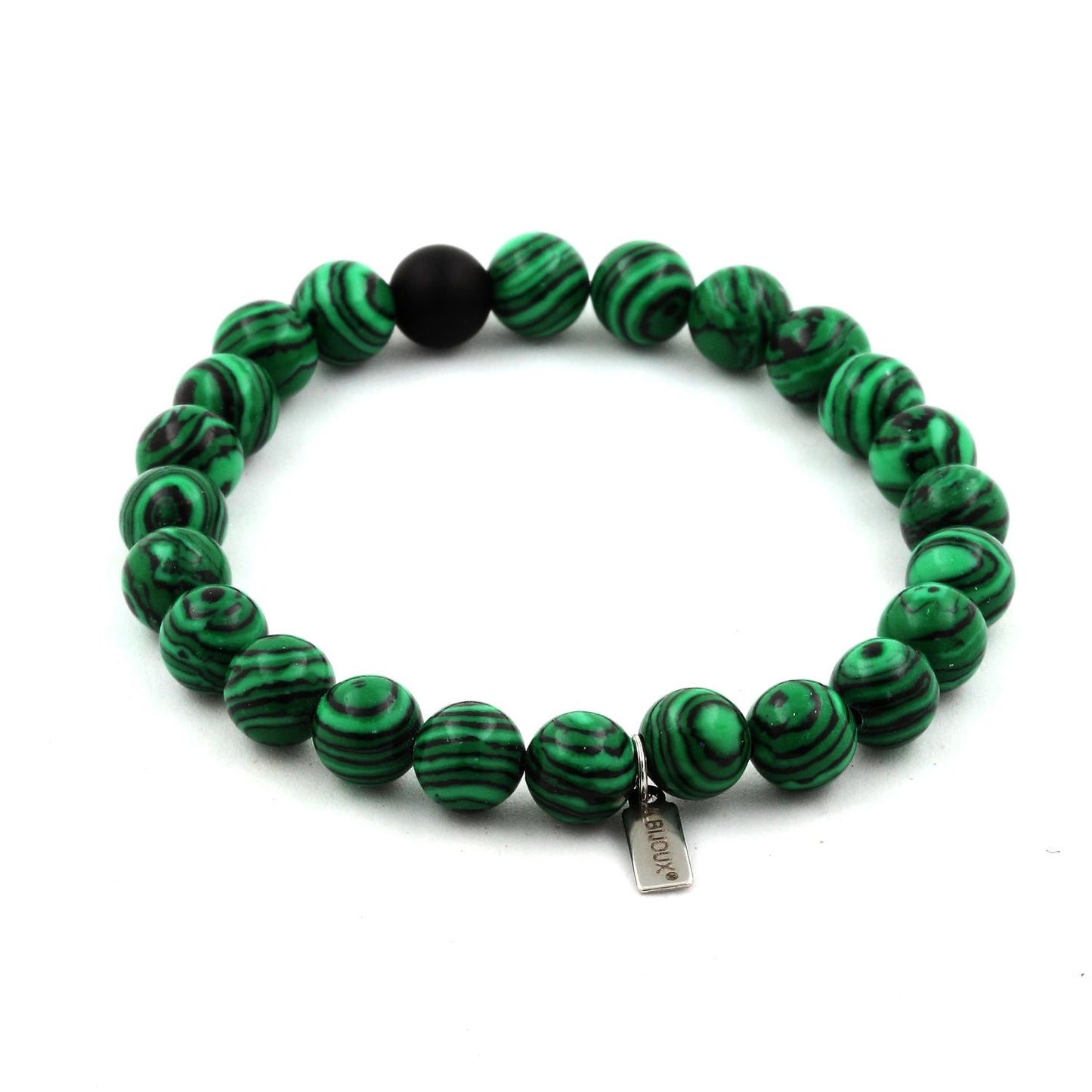 Malachite (avec résine) + Onyx noir mat. Bracelet en Perles naturelles