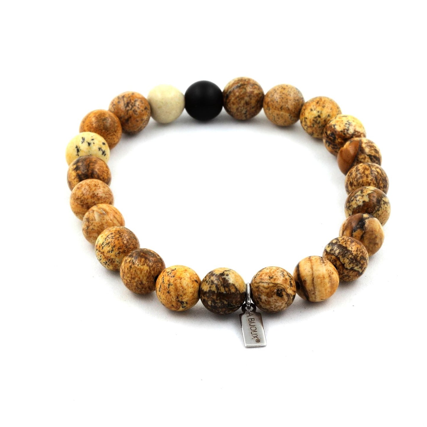 Jaspe Paysage + Onyx noir mat. Bracelet en Perles naturelles