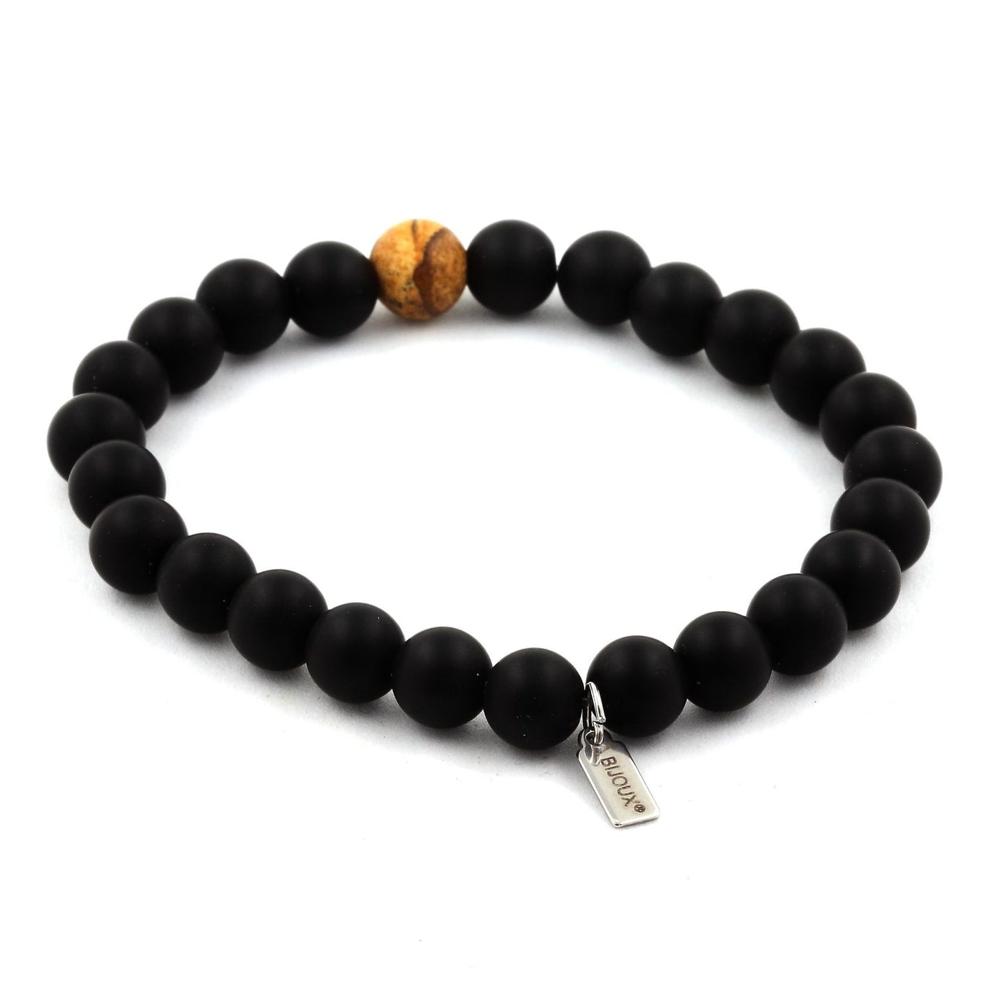 Onyx noir mat + Jaspe Paysage. Bracelet en Perles naturelles