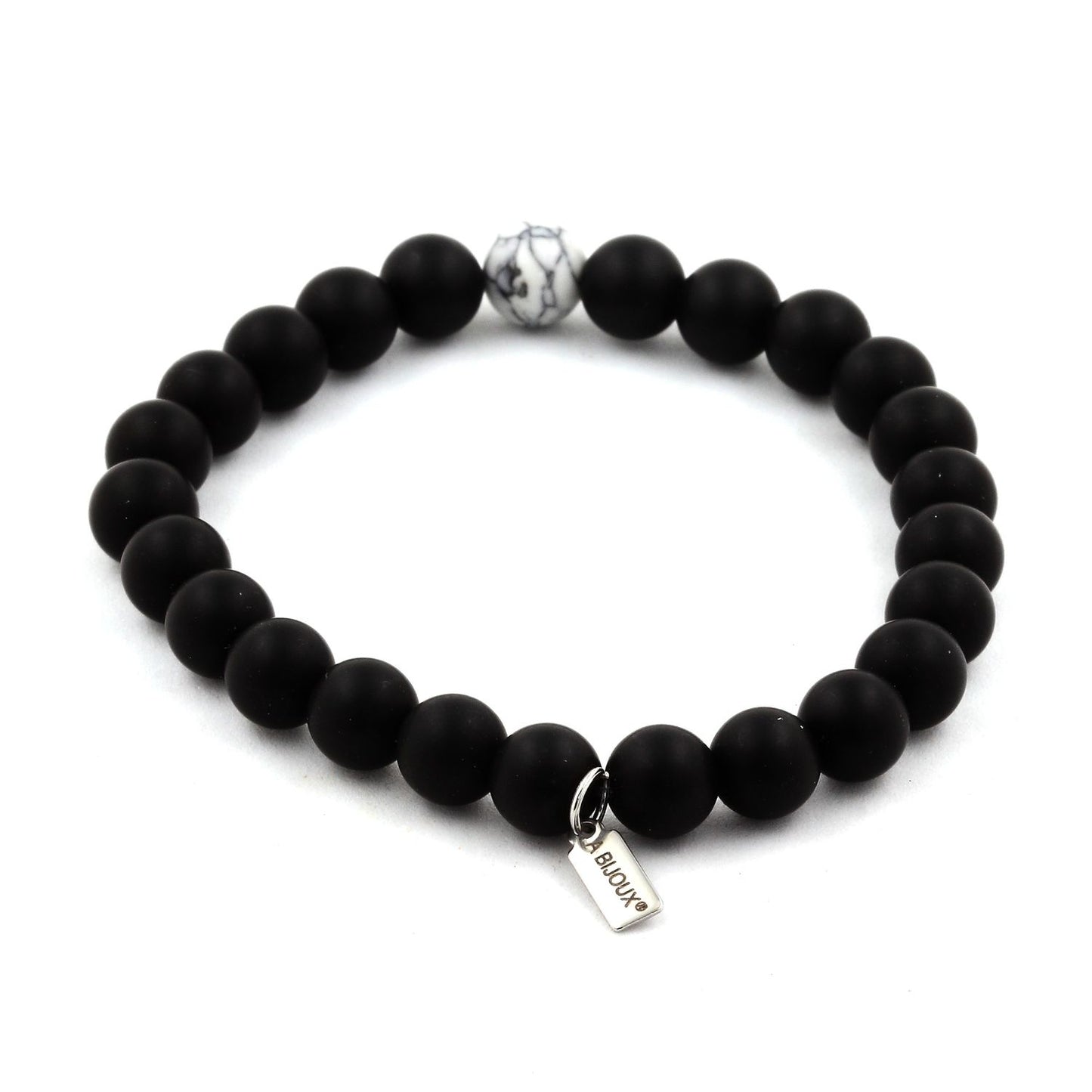 Onyx noir mat + Howlite. Bracelet en Perles naturelles