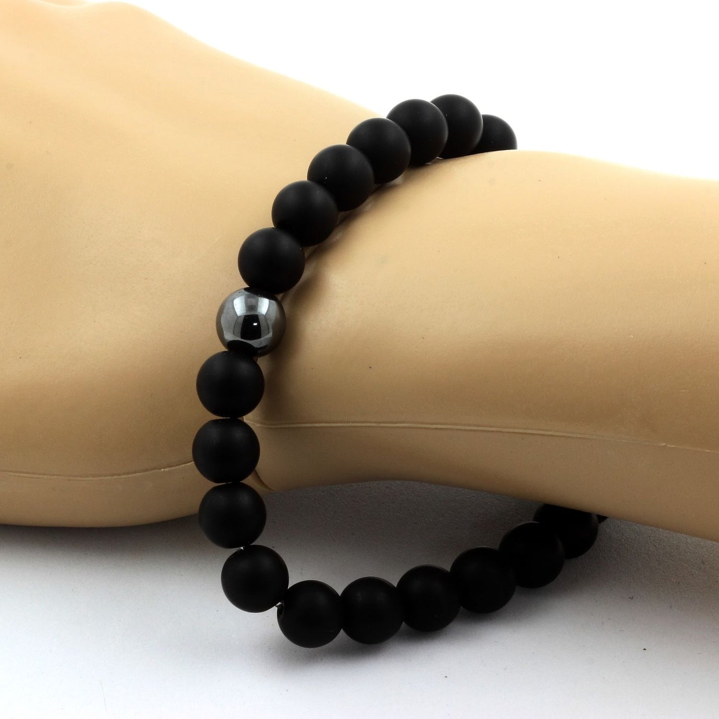 Onyx noir mat + Hématite. Bracelet en Perles naturelles