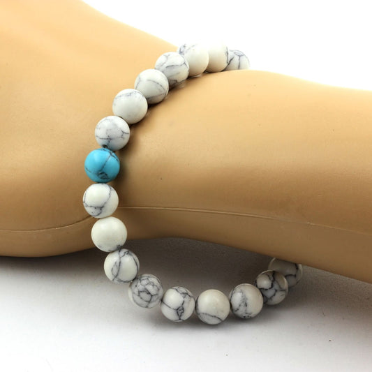 Howlite + Turquoise. Bracelet en Perles naturelles