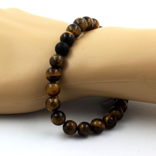 Oeil de Tigre + Onyx noir mat. Bracelet en Perles naturelles