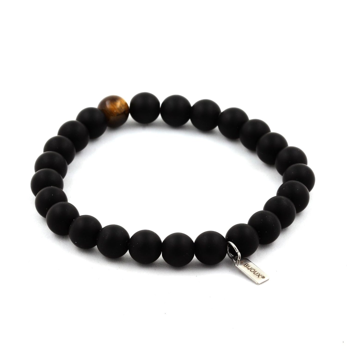 Onyx noir mat + Oeil de Tigre. Bracelet en Perles naturelles