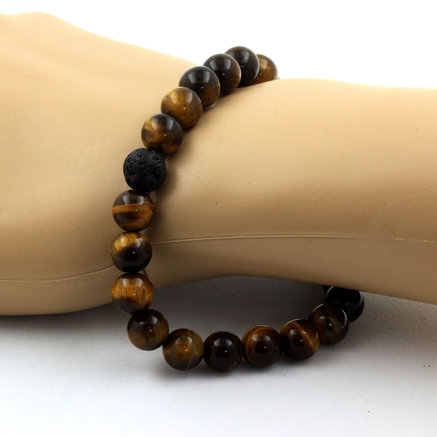 Oeil de Tigre + Lave. Bracelet en Perles naturelles