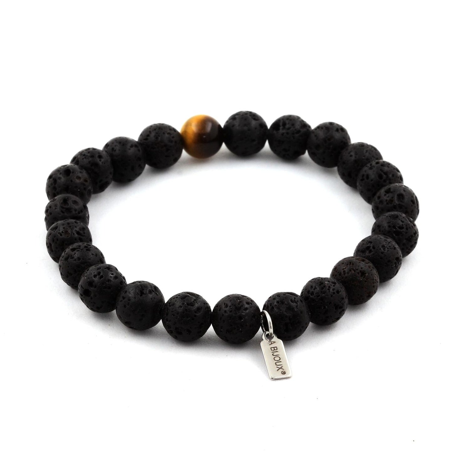 Lave + Oeil de Tigre. Bracelet en Perles naturelles