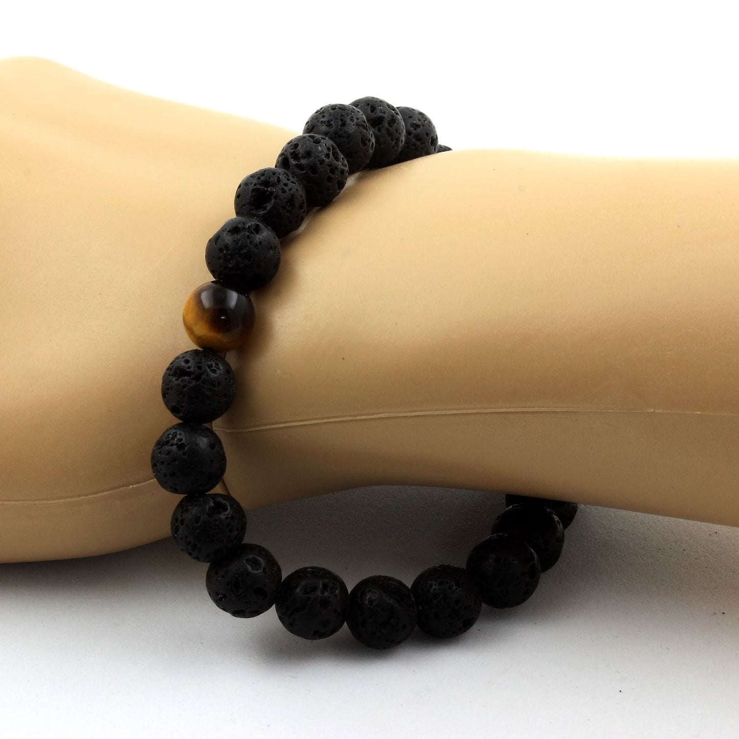 Lave + Oeil de Tigre. Bracelet en Perles naturelles