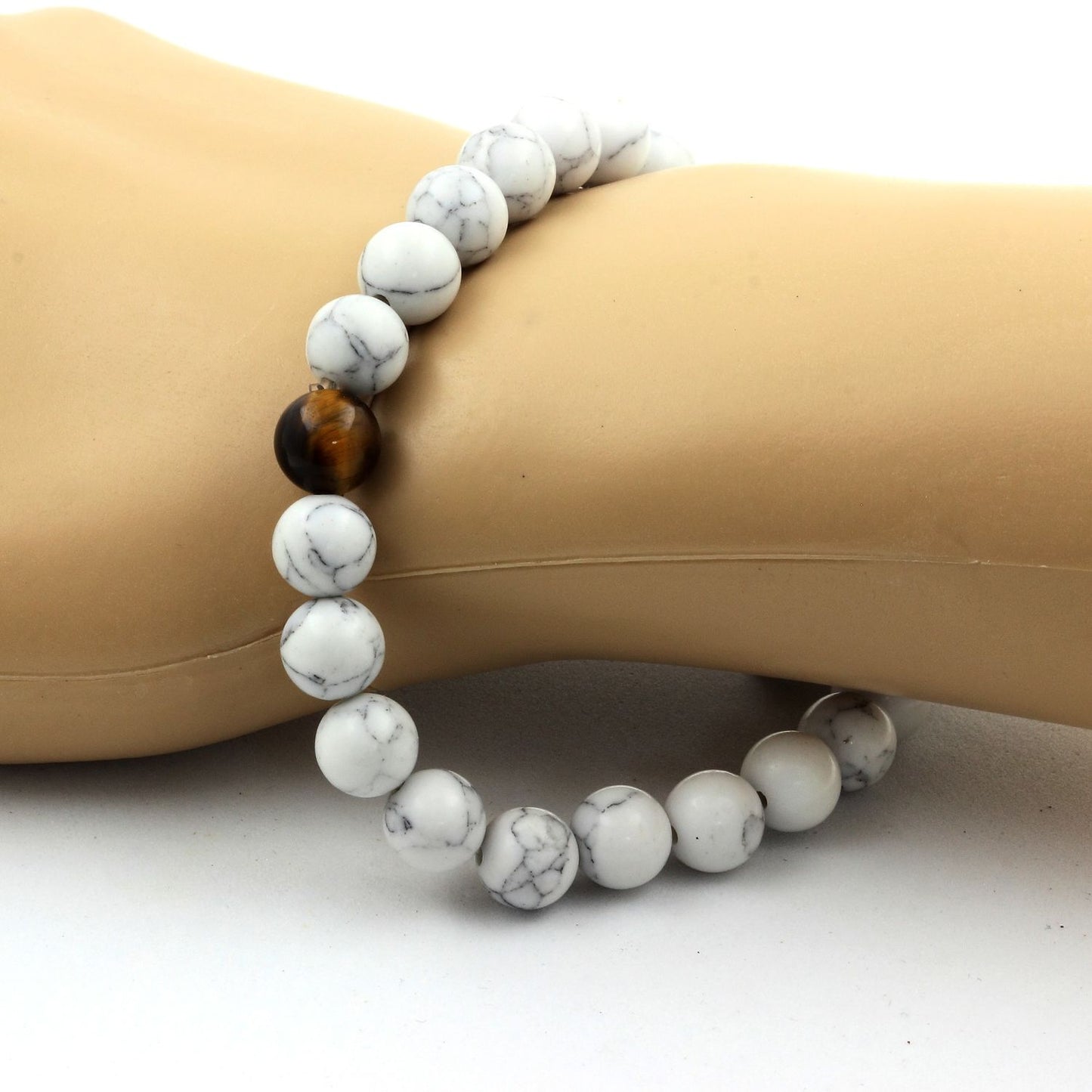 Howlite + Oeil de Tigre. Bracelet en Perles naturelles