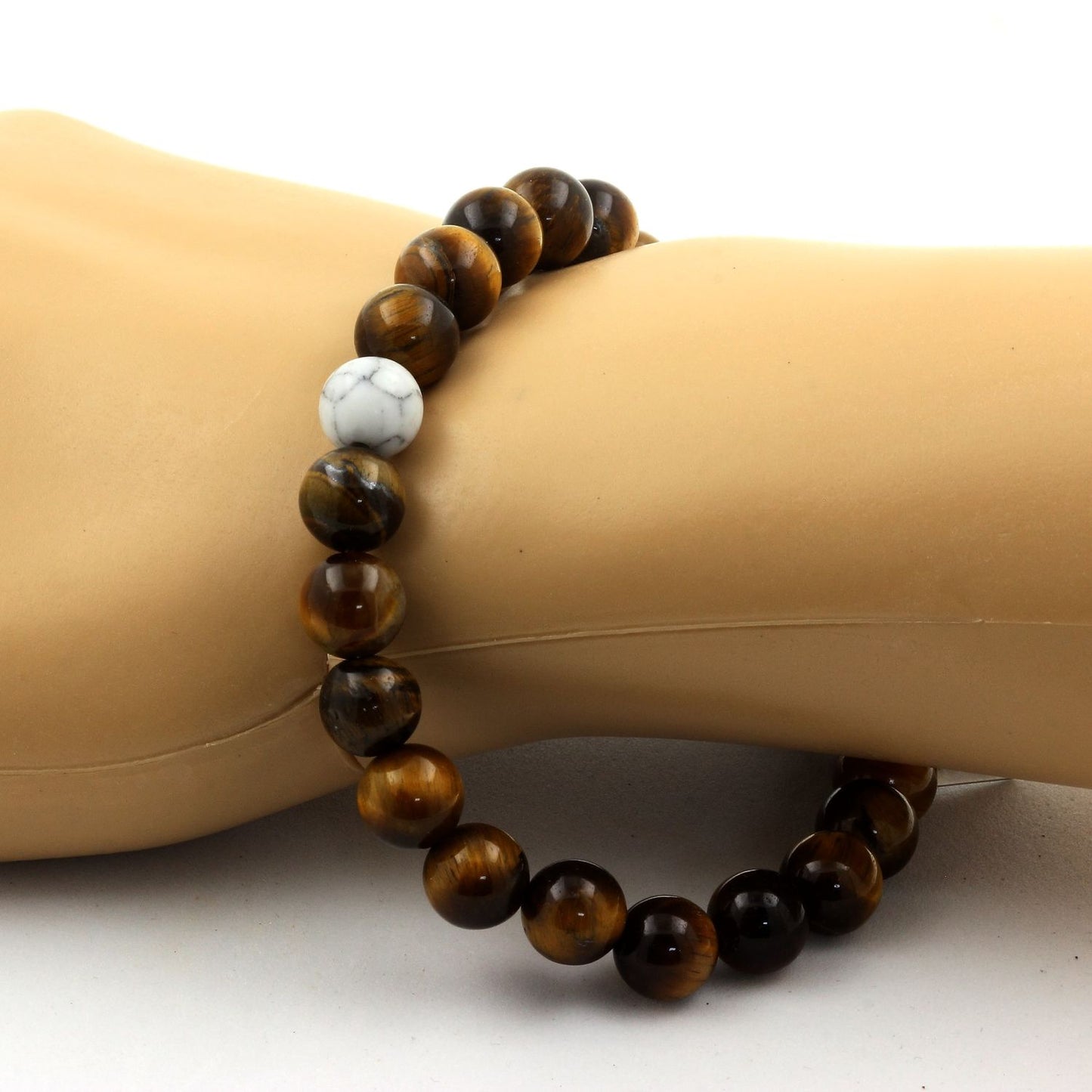 Oeil de Tigre + Howlite. Bracelet en Perles naturelles