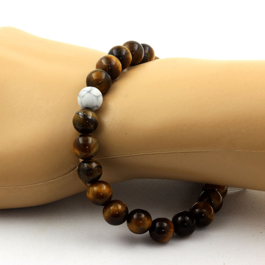 Oeil de Tigre + Howlite. Bracelet en Perles naturelles
