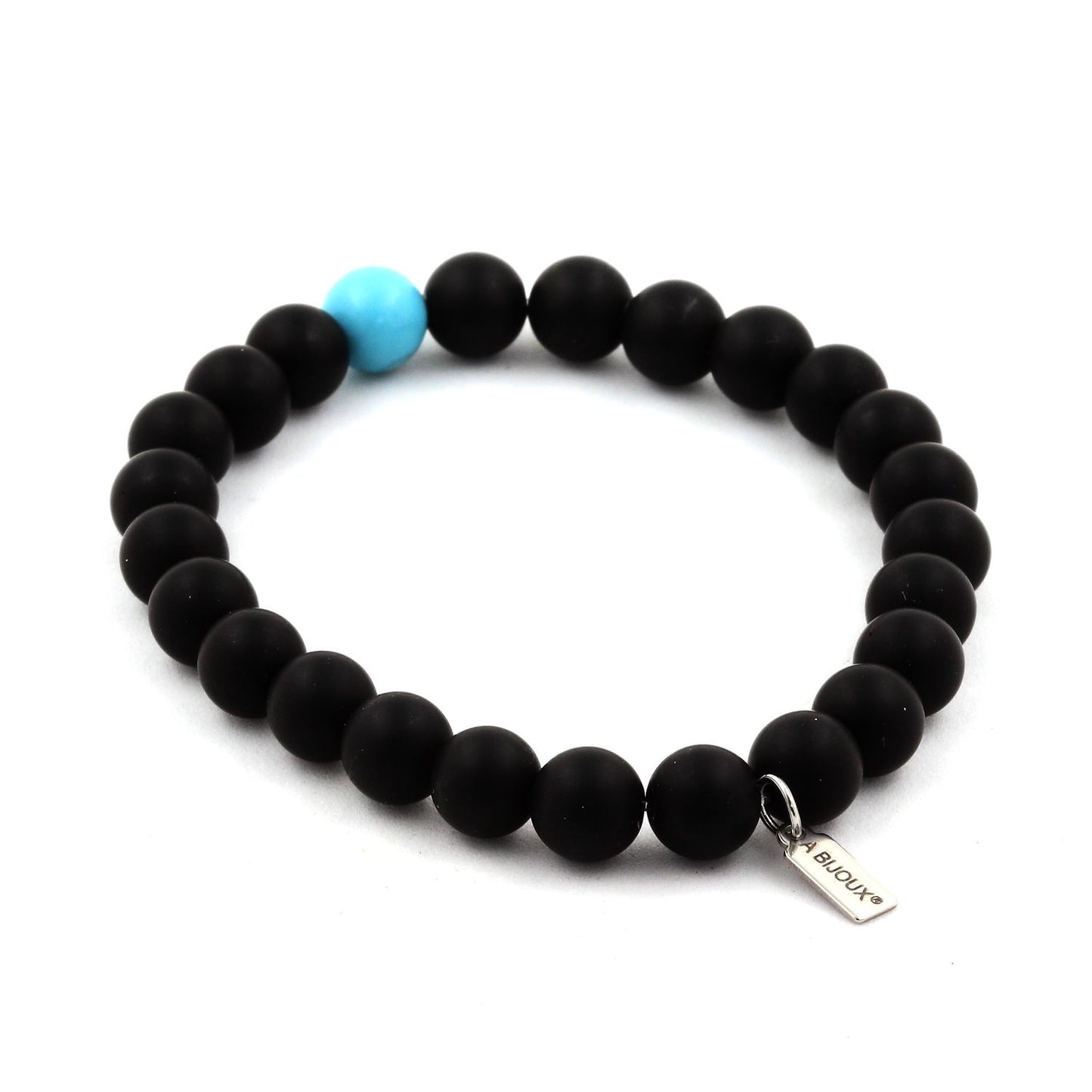 Onyx noir mat + Turquoise. Bracelet en Perles naturelles