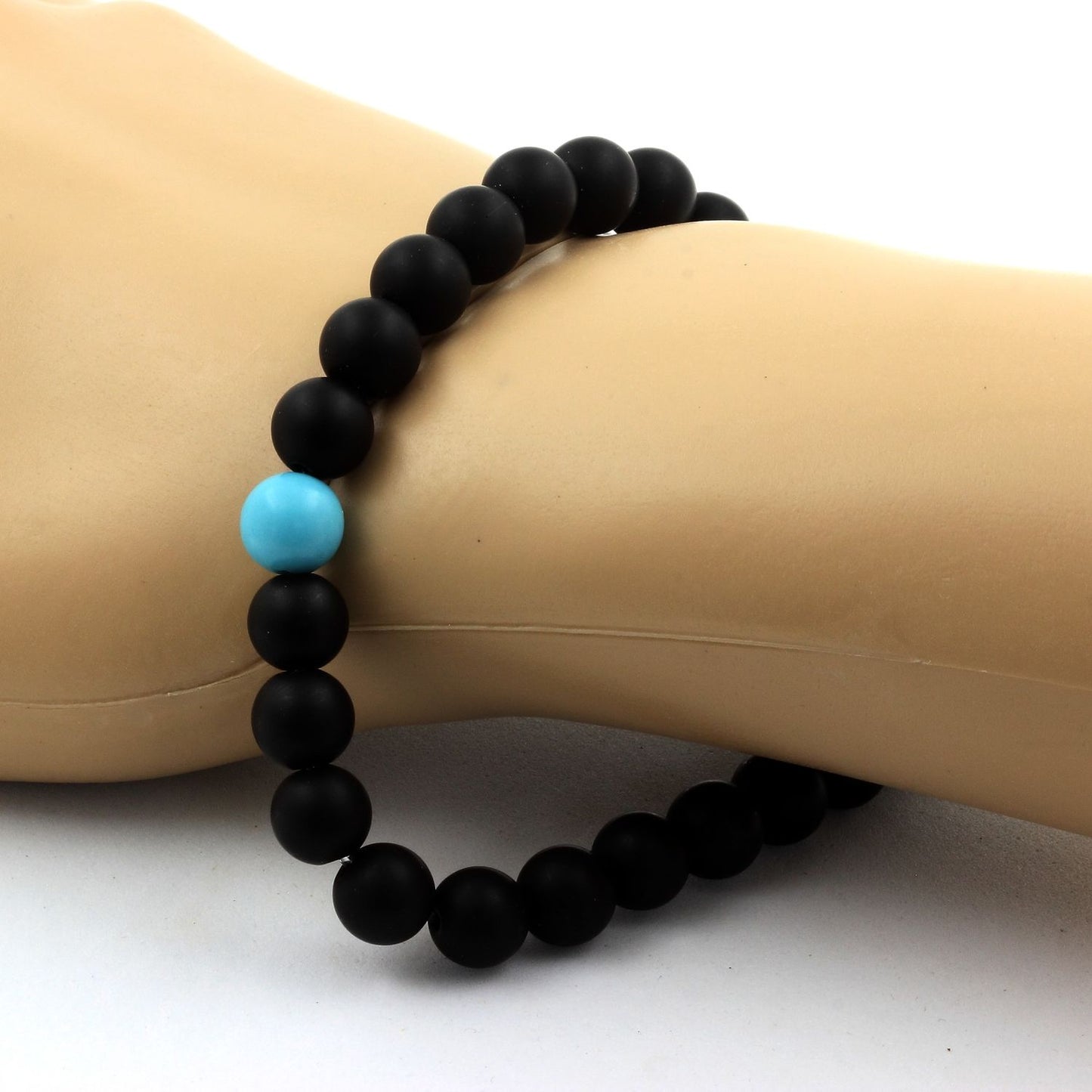 Onyx noir mat + Turquoise. Bracelet en Perles naturelles