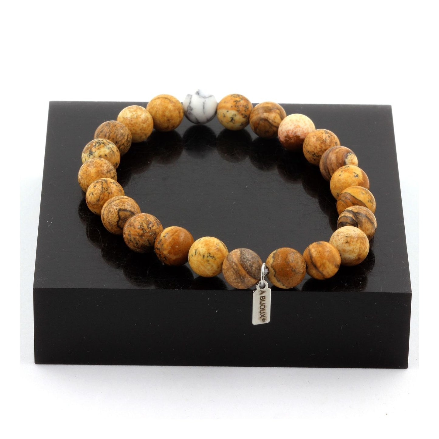 Jaspe Paysage + Howlite. Bracelet en Perles naturelles