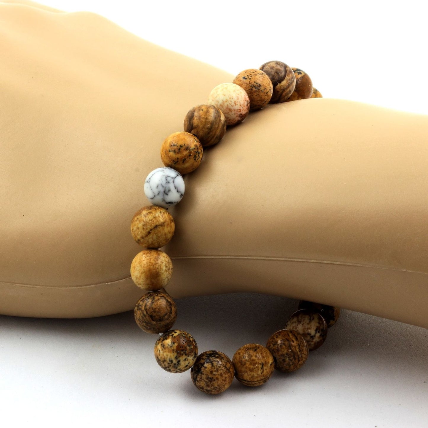Jaspe Paysage + Howlite. Bracelet en Perles naturelles