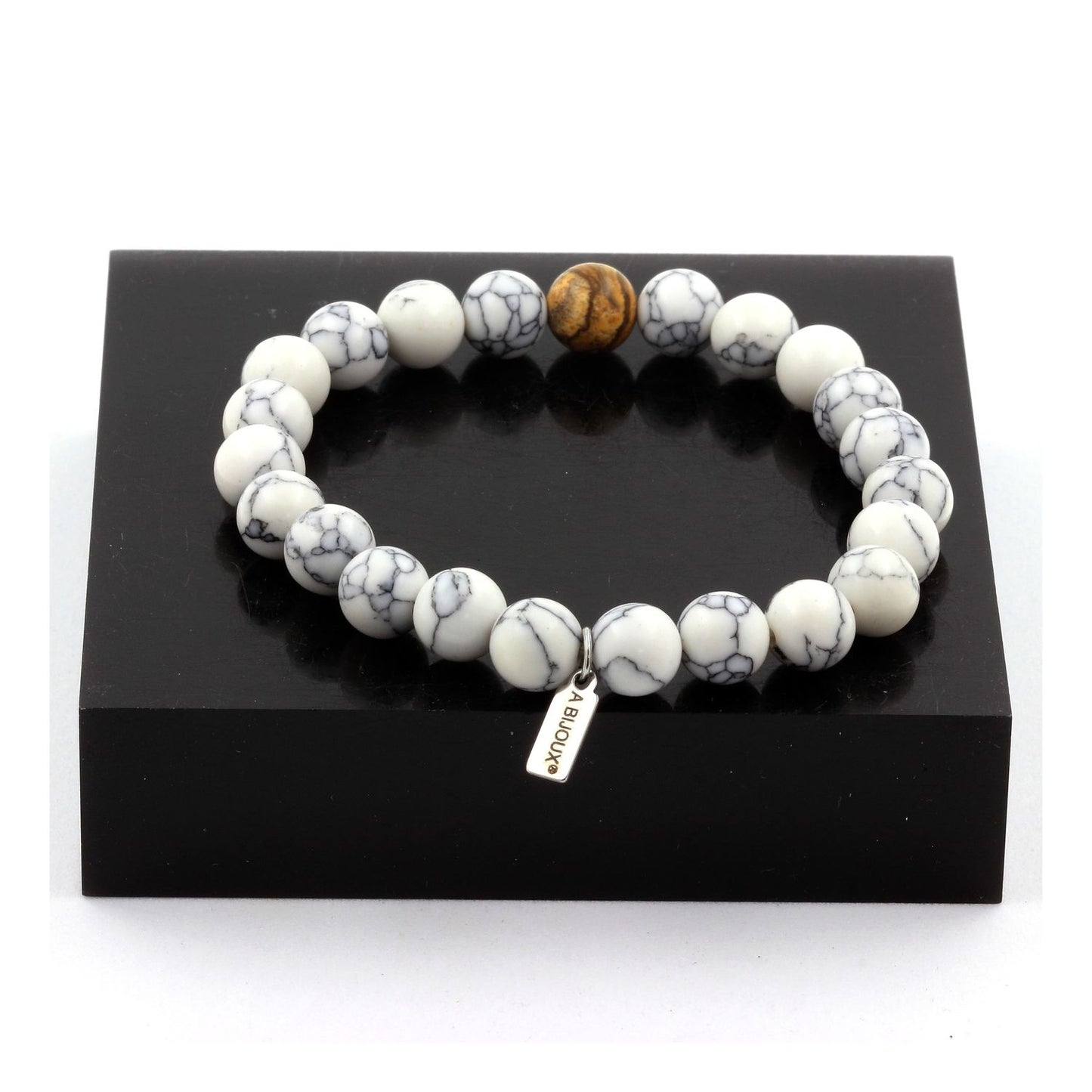 Howlite + Jaspe Paysage. Bracelet en Perles naturelles